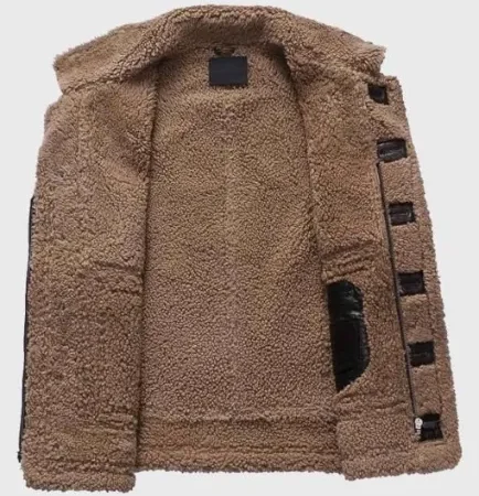 Mens B3 Shearling Fur Sheepskin Dark Brown Leather Jacket