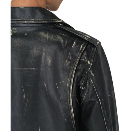 Mens Black Leather Biker Jacket back1