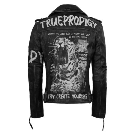 Mens Black Leather Biker Jacket back2