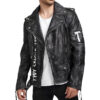 Mens Black Leather Biker Jacket front1