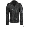 Mens Black Leather Biker Jacket front2