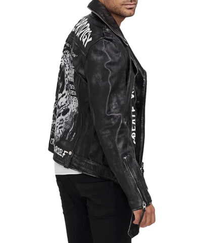 Mens Black Leather Biker Jacket side