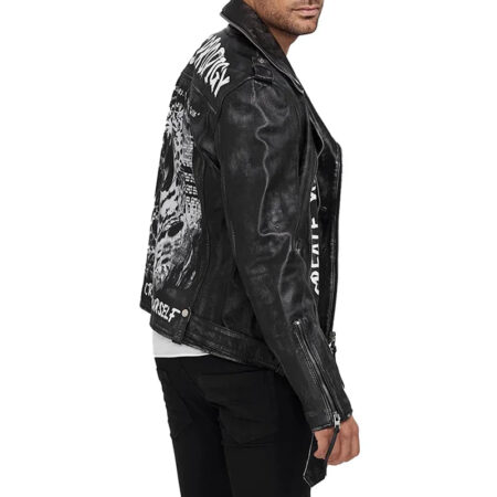 Mens Black Leather Biker Jacket side