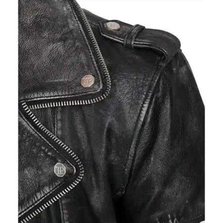 Mens Black Leather Biker Jacket side1