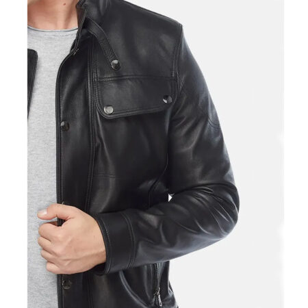 Mens Black Leather Moto Jacket side