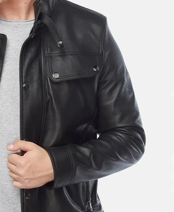 Mens Black Leather Moto Jacket side