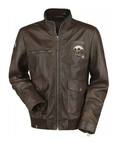 Mens Brown Call of Duty WWII Zipper Leather Brown Jacket
