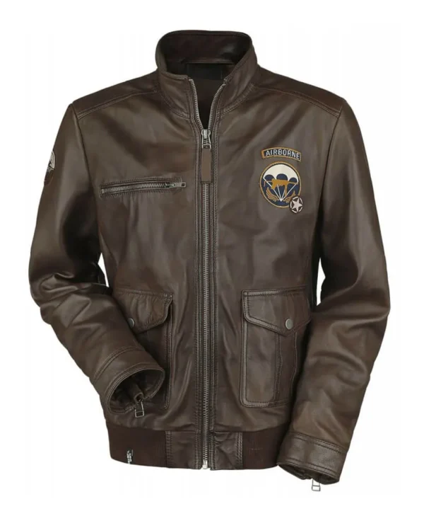 Mens Brown Call of Duty WWII Zipper Leather Brown Jacket