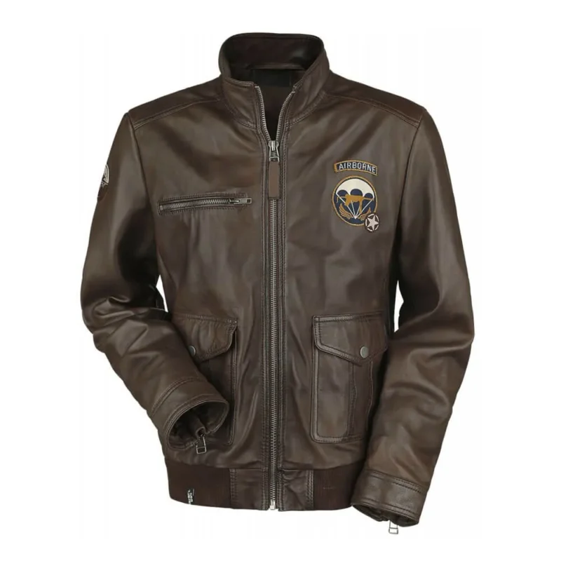 Mens Brown Call of Duty WWII Zipper Leather Brown Jacket