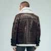 Mens Brown Shearling Double Collar Leather Jacket Back 1