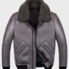 Mens Grey B2 Shearling Fur Aviator Genuine Leather Jacket