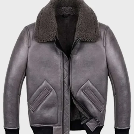 Mens Grey B2 Shearling Fur Aviator Genuine Leather Jacket