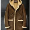 Mens Shearling Brown Leather Jacket With Hood