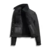 Mens Shearling Suede Leather Black Trucker Jacket