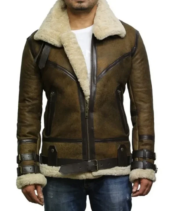 Mens Waxed Olive Green B3 Bomber Leather Jacket 1