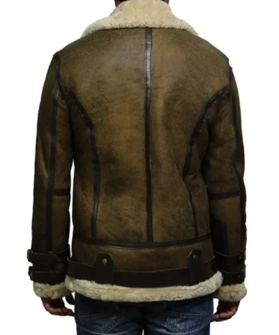 Mens Waxed Olive Green B3 Bomber Leather Jacket Back