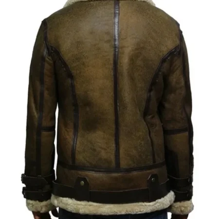Mens Waxed Olive Green B3 Bomber Leather Jacket Back