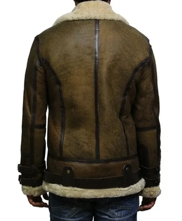Mens Waxed Olive Green B3 Bomber Leather Jacket Back
