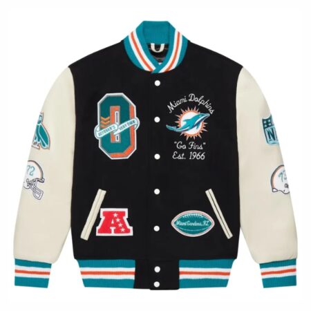 Miami Dolphins OVO Black Full Snap Varsity Jacket
