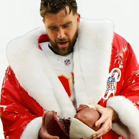NFL Player 2024 Travis Kelce Christmas Santa Red Coat