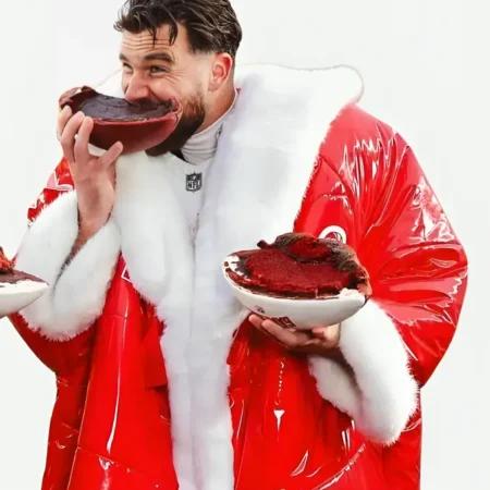 NFL Player Travis Kelce Christmas Santa Red Coat