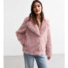 Pale Pink Shaggy Faux Fur Coat front2