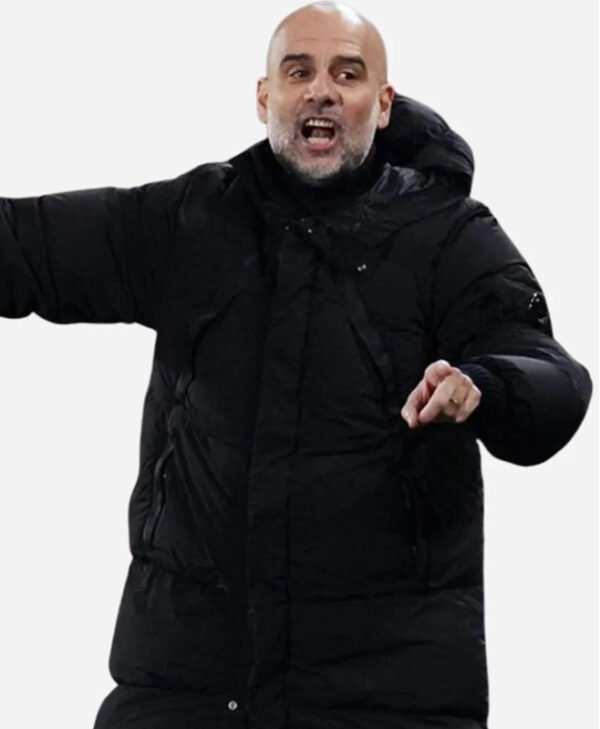Pep Guardiola Black Puffer Coat side