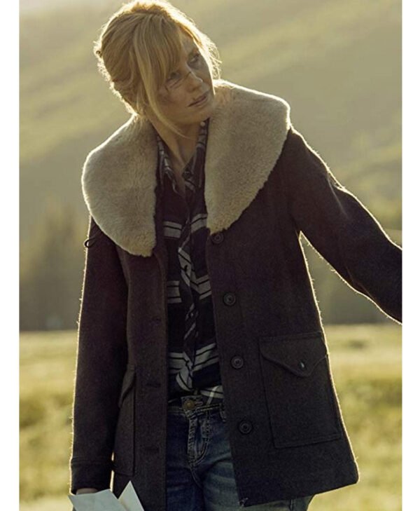 Pure Wool Yellowstone Beth Dutton Shearling Coat front