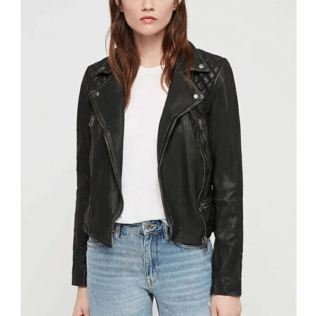 Red Sparrow Black Moto Jacket front