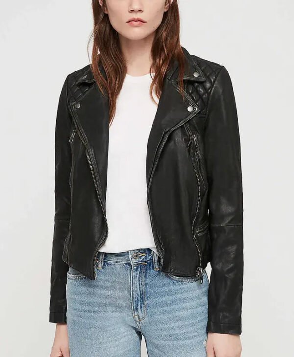 Red Sparrow Black Moto Jacket front