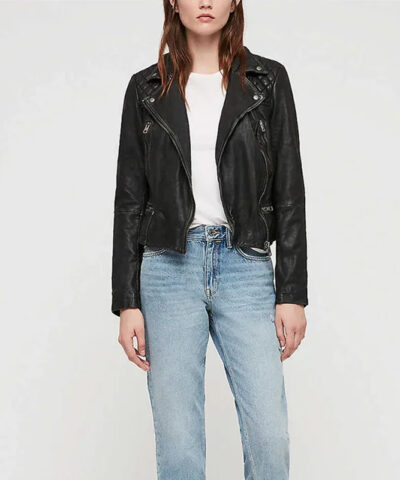 Red Sparrow Black Moto Jacket front1