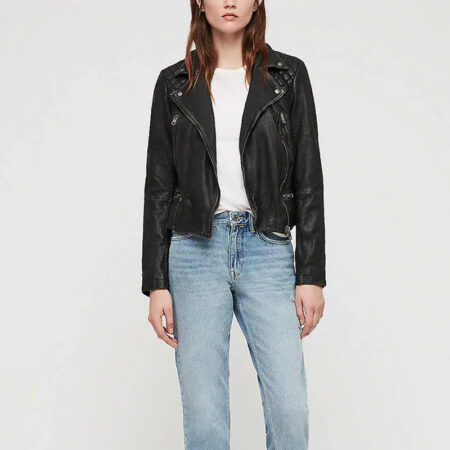 Red Sparrow Black Moto Jacket front1