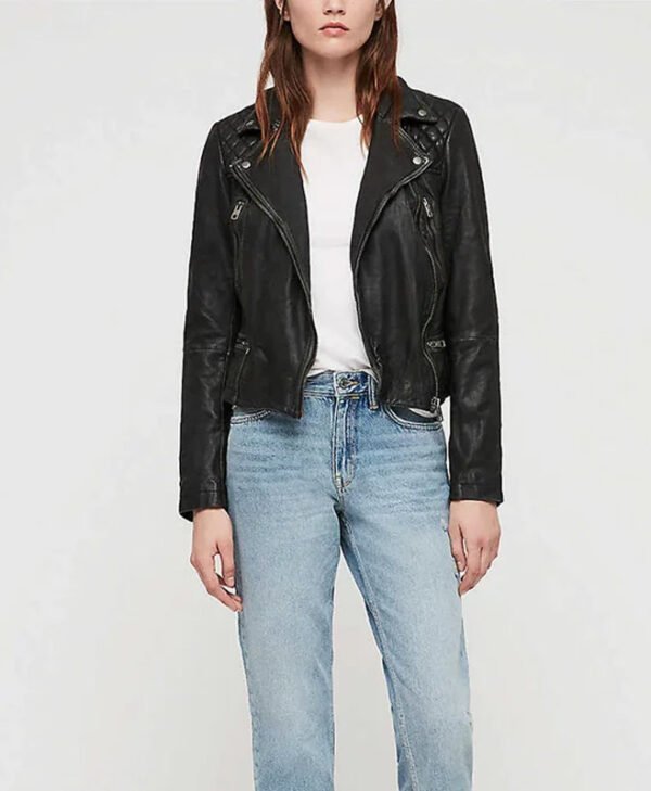Red Sparrow Black Moto Jacket front1