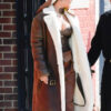 Rihanna Oversize Brown Shearling Leather Coat 2 