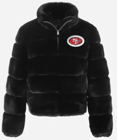 San Francisco 49ers Cuce Black Faux Fur Bomber Jacket For Sale