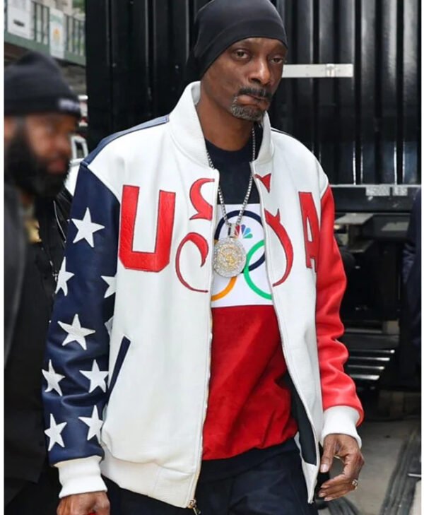 Snoop Dogg US Olympic 2024 Bomber Leather Jacket front