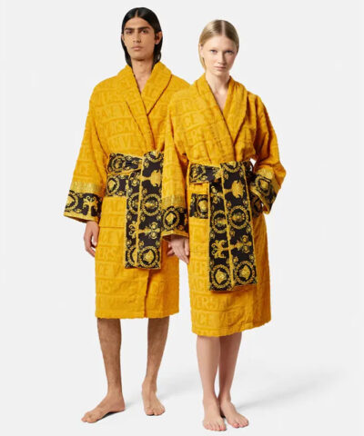 Stylish Printed Yellow Versace Robe front