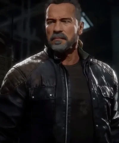 Terminator T 800 Mortal Kombat 11 Black Leather Jacket