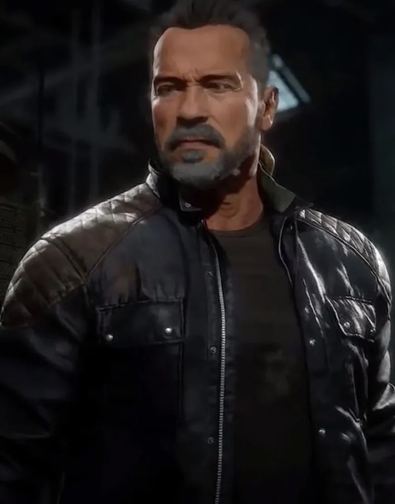 Terminator T 800 Mortal Kombat 11 Black Leather Jacket