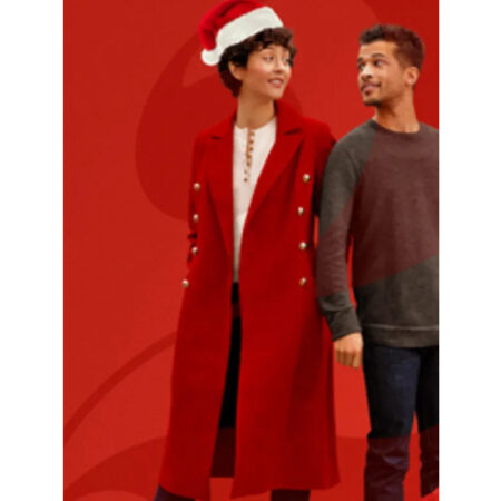The 5 Year Christmas Party Katie Findlay Red Wool Coat front