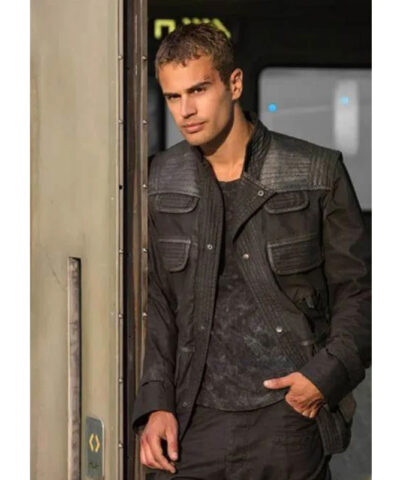 Theo James Divergent Four Black Leather Jacket front