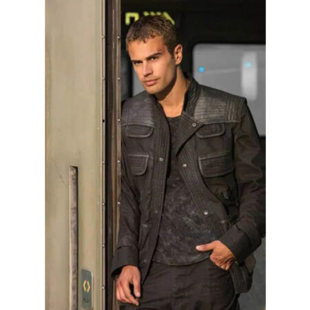 Theo James Divergent Four Black Leather Jacket front