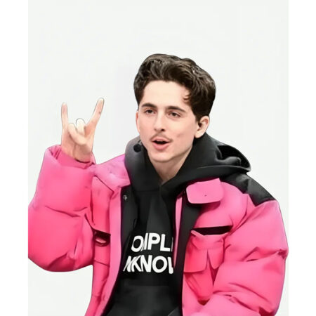 Timothee Chalamet Pink Puffer Jacket front1