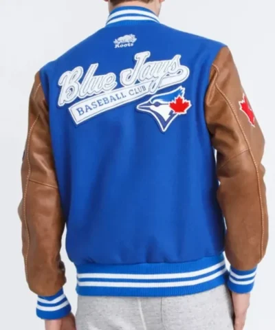 Toronto Blue and Brown blue jays letterman jacket Back