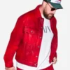 Travis Kelce NYC Date Night Red Denim Jacket