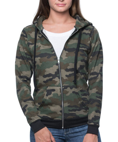 Unisex Camo Fleece Full Zip Hoodie front
