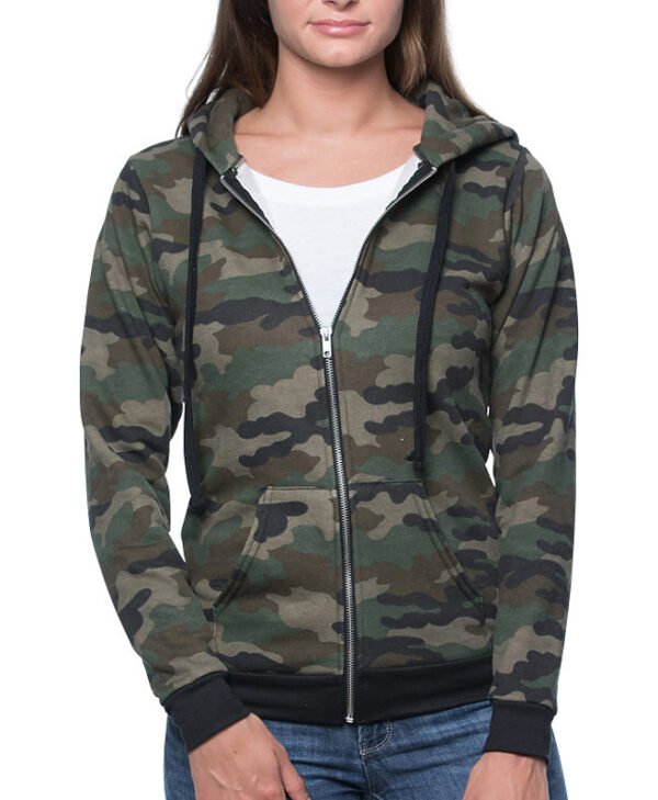 Unisex Camo Fleece Full Zip Hoodie front