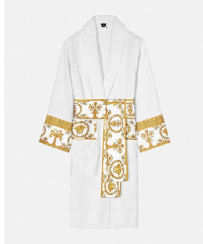 Unisex White Versace Bath Robe front