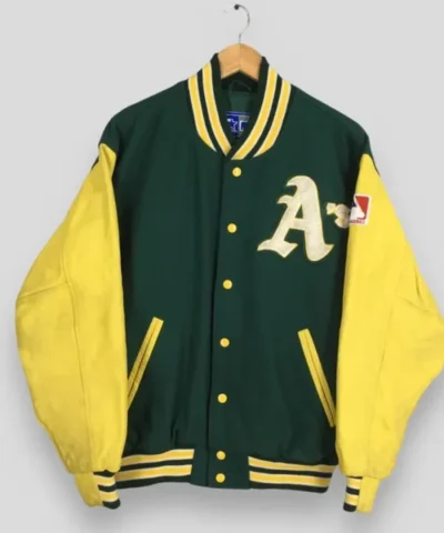 Vintage 90s Oakland Athletics Leather Bomber Varsity Jacket