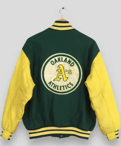 Vintage 90s Oakland Athletics Leather Bomber Varsity Jacket Back